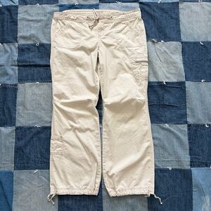 LEI vintage y2k cream cargo pants zip utility drawstring waist & leg opening 15